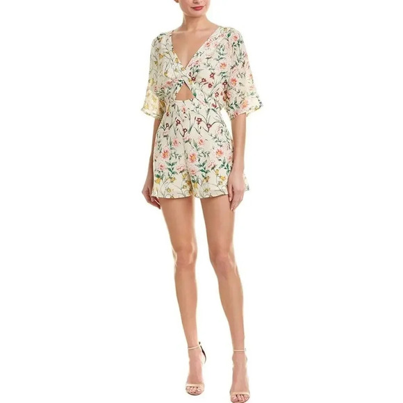 Ali & Jay Cream Floral Romper V-Neck/Back Cutout Front Size XS Polyester Women’s - Picture 1 of 9